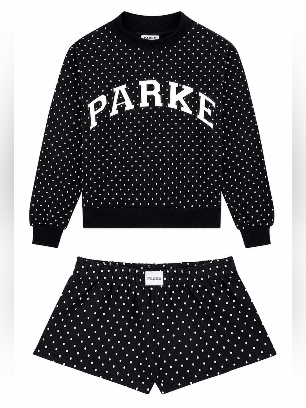 PARKE Black Polka Dot Mockneck and Shorts Set